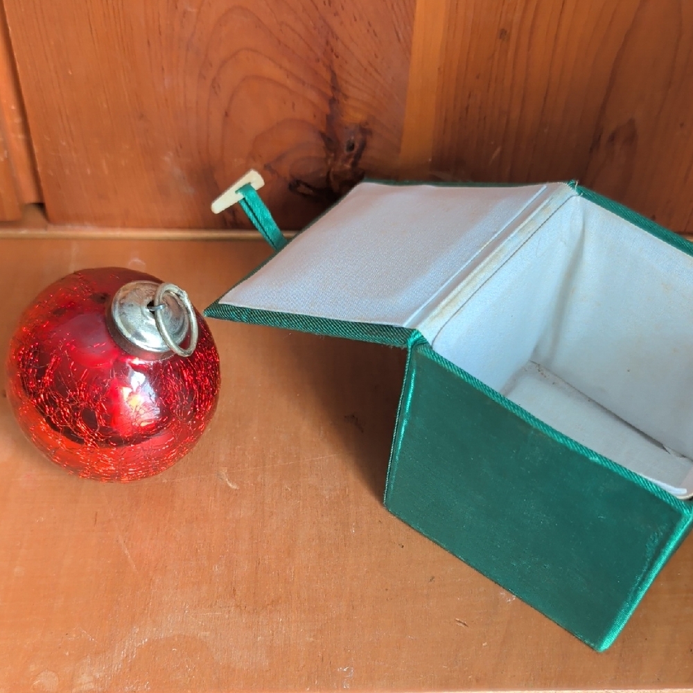 Elegant Glass Red Holiday Ornament with Green Box